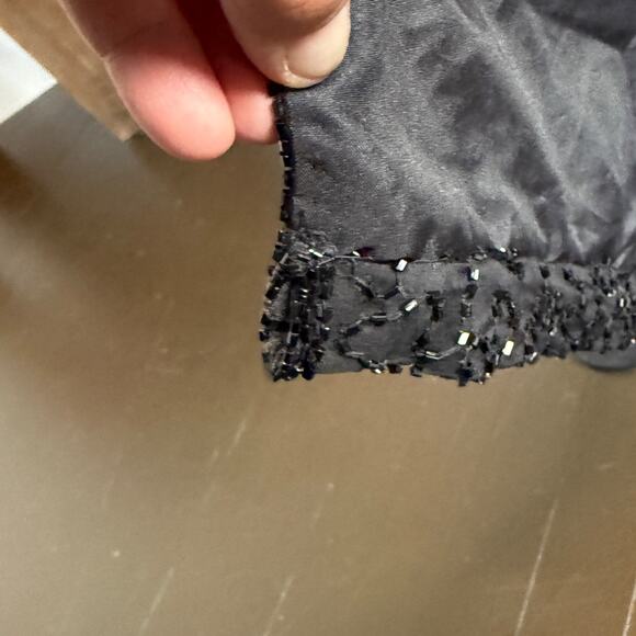 Laurence Kazar Silk Beaded Evening Shell Top Long Black Embellished Size M - Picture 10 of 13